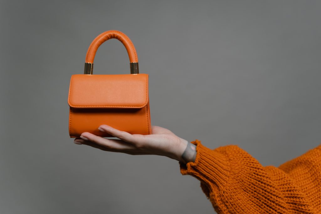 handbag displayed to scale