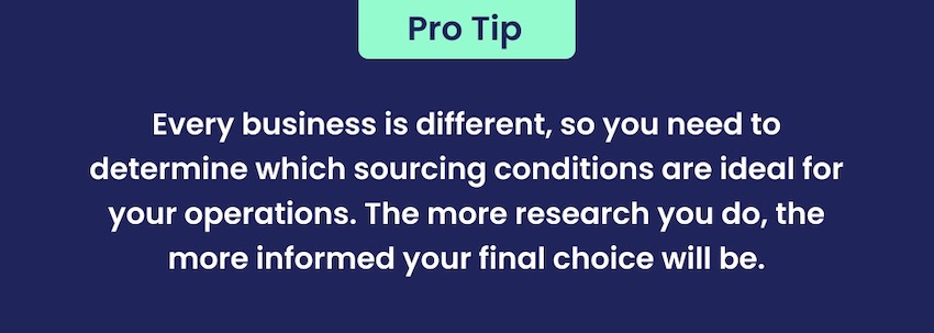A graphic with a pro tip for sourcing products.