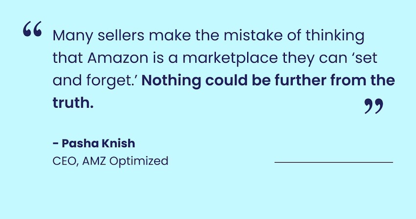 A graphic quoting Pasha Knish of AMZ Optimized.
