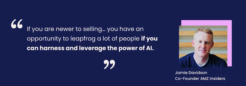 A graphic for a quote by Jamie Davidson about the benefits of AI in eCommerce.